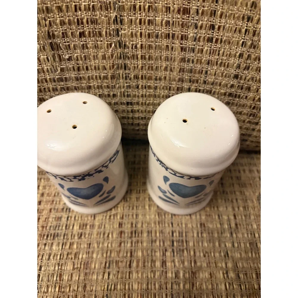 Jay Imports Ceramic Salt and Pepper Shakers Blue Hearts Farmhouse Vintage Style